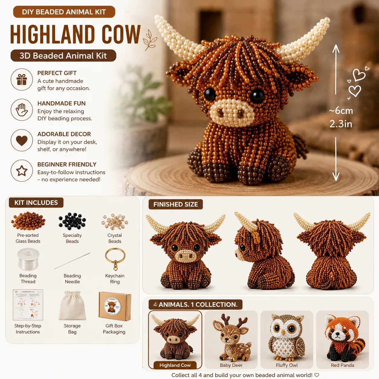 🧵✨ Kit de bricolaje para crear pequeños animales en 3D con cuentas