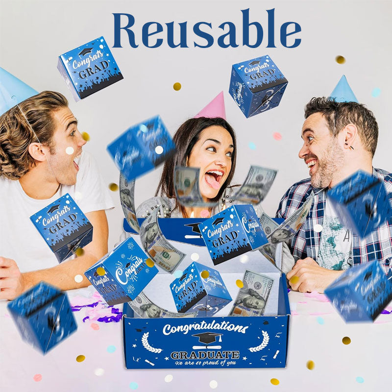 Caja de regalo de graduación con diseño de sobre rojo y resorte