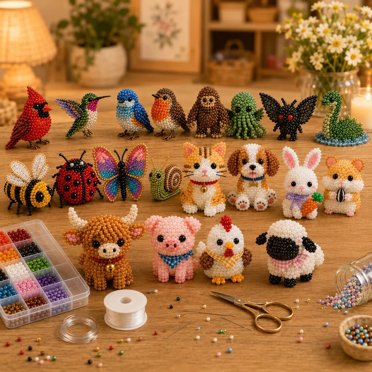 🧵✨ Kit de bricolaje para crear pequeños animales en 3D con cuentas