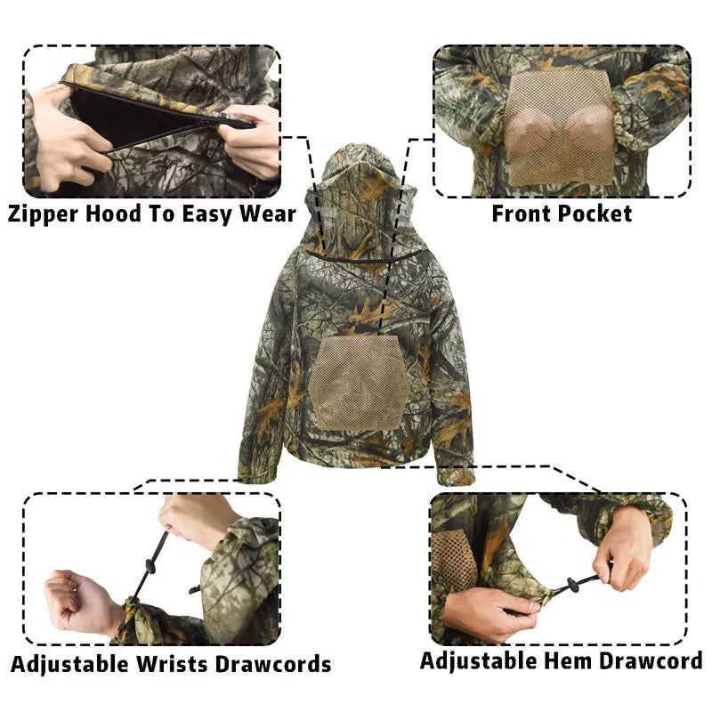 Traje de caza con camuflaje y protección contra mosquitos – Transpirable, ideal para la caza y actividades al aire libre