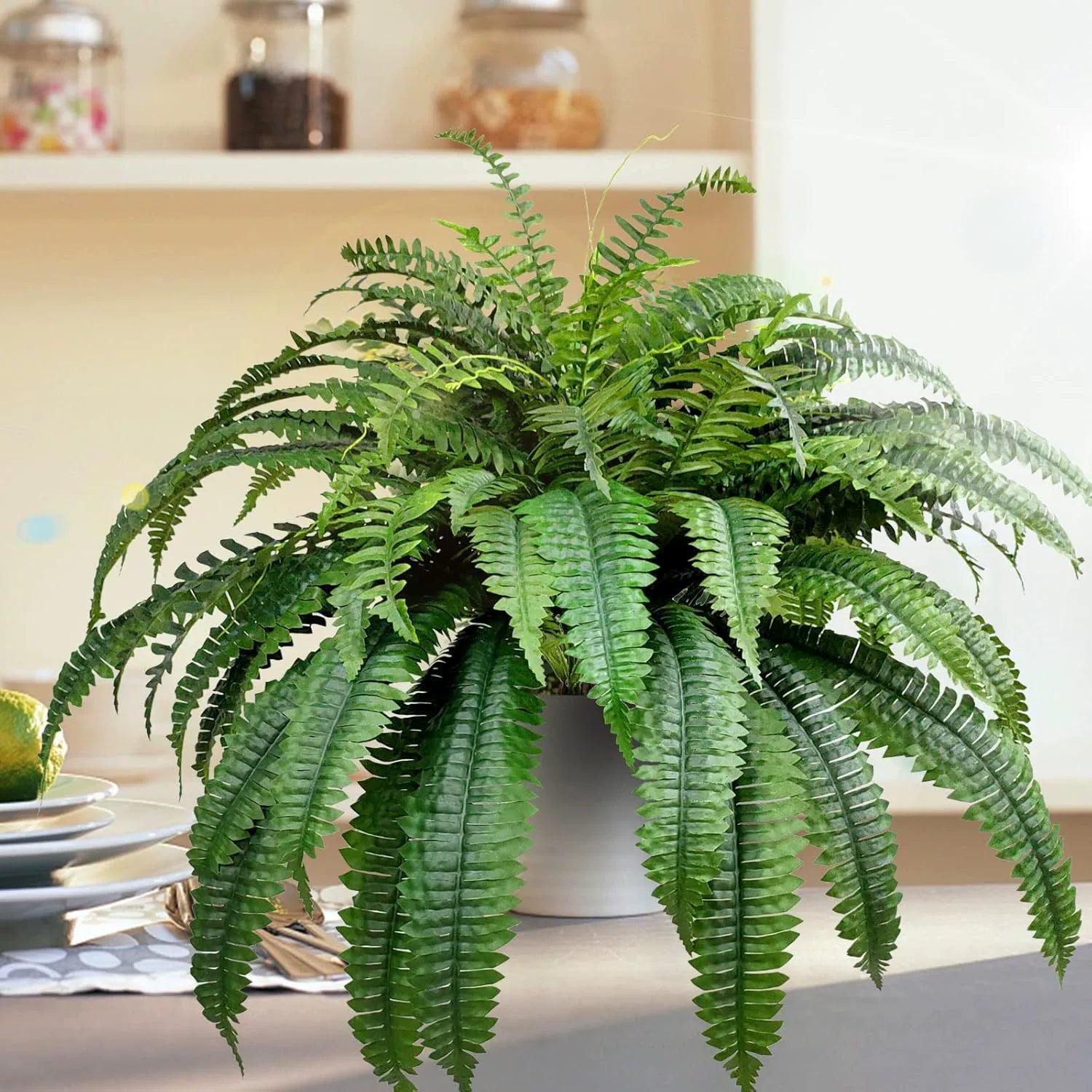 🌱 Helecho de Boston artificial realista y resistente a los rayos UV