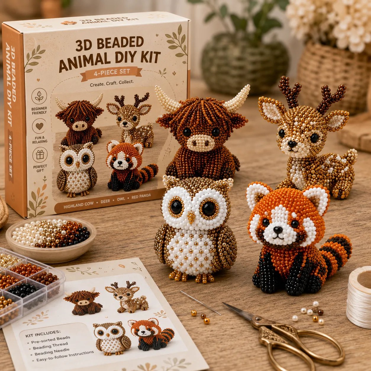 🧵✨ Kit de bricolaje para crear pequeños animales en 3D con cuentas